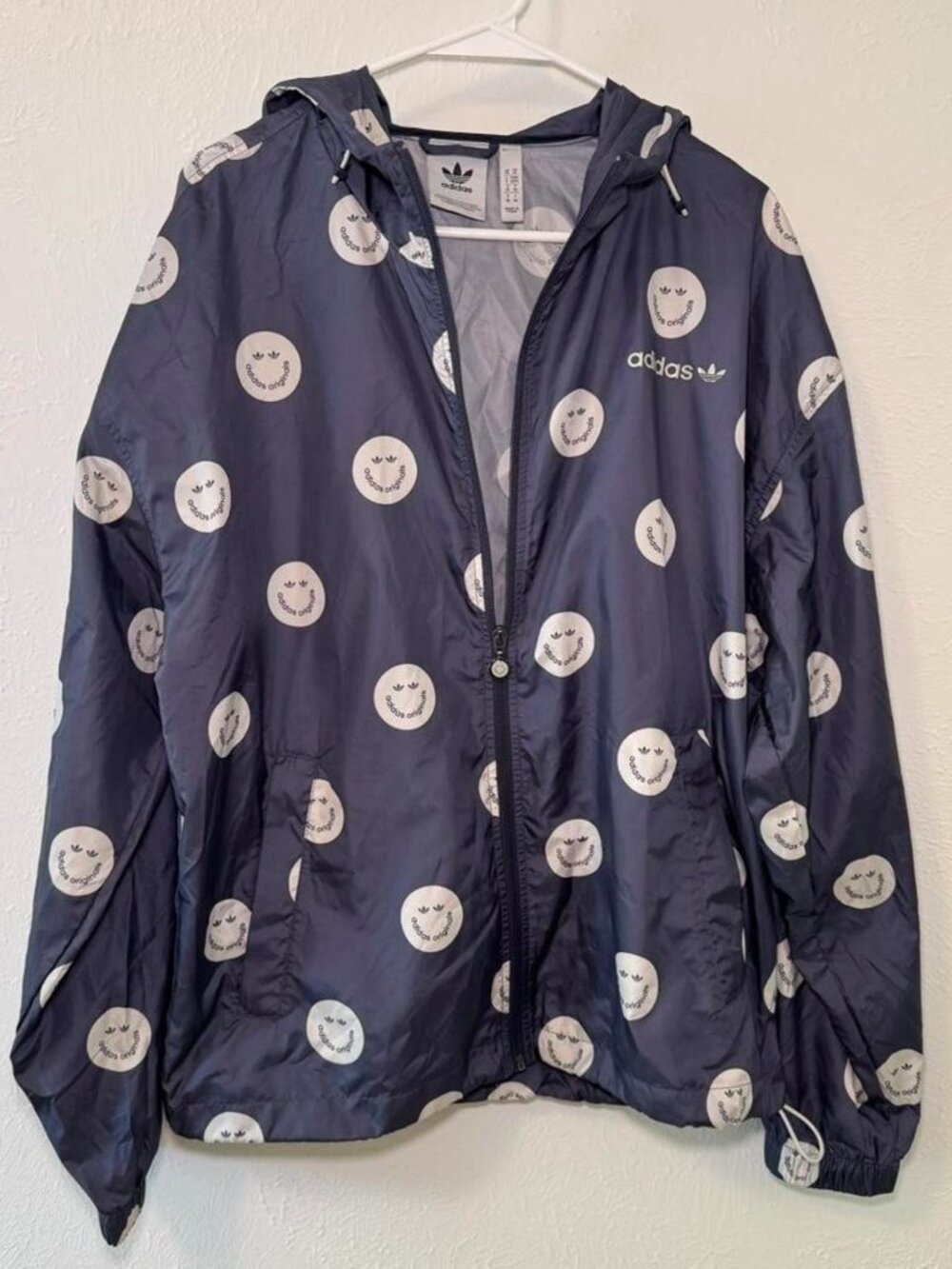 ADIDAS Originals All Over Print Smiley Face Windbreaker Jacket Size M Streetwear